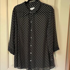 Susan Graver Black Button-Down Top with White Polka Dots